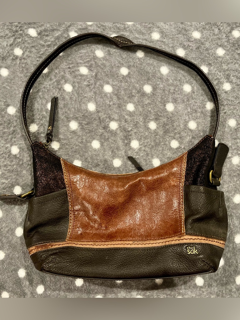 The Sak Brown and Black Leather Shoulder Bag